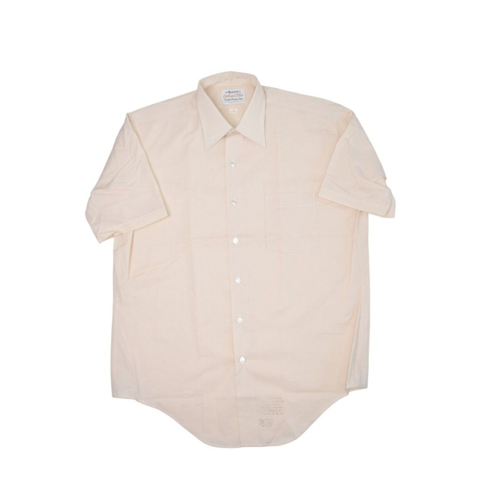 Vintage Arrow Shirt Mens 16 Short Sleeve Button Up Belmont Club Beige 80s USA